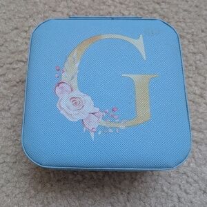 Blue and Gold Monogram G Floral Travel Jewelry Box